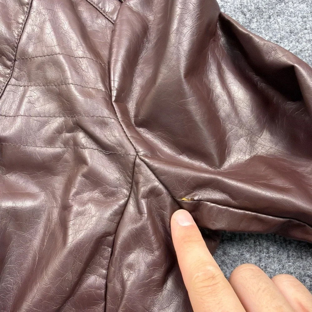 J2 Women's Large Brown‎ Faux Leather Fur Hooded Fashion Jacket Fur Lining